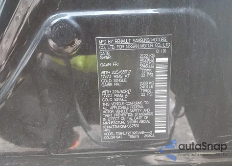 2016 Nissan Rogue Sv z USA, uszkodzony, nr VIN KNMAT2MV2GP657591